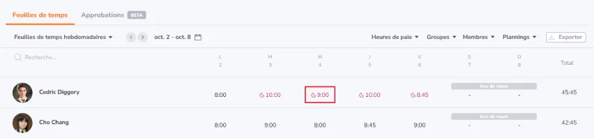 Clicking on time entry to edit