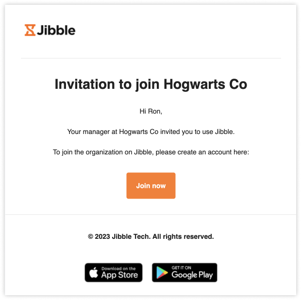 Email Invitation to join organization