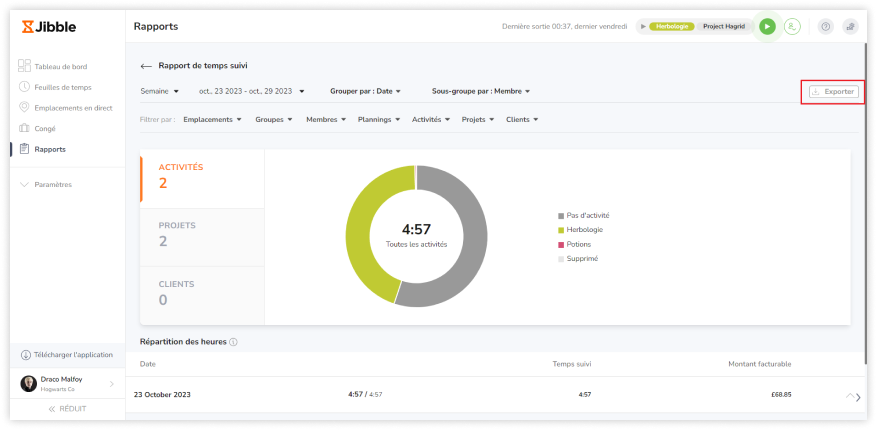 Exporting tracked time reports on the web app