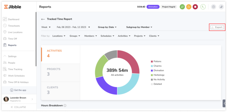 Exporting tracked time reports on the web app