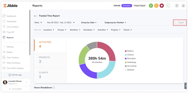 Exporting tracked time reports on the web app