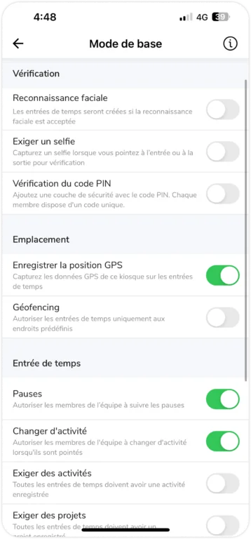 Mode de base sur le kiosque