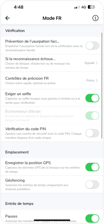Mode de reconnaissance faciale sur le kiosque