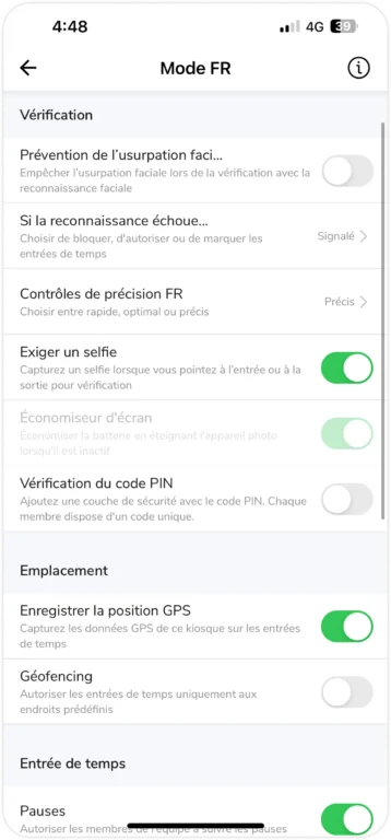 Mode de reconnaissance faciale sur le kiosque