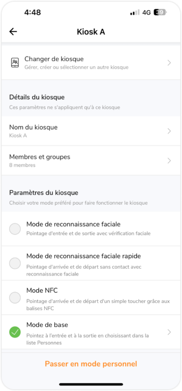 Paramètre du kiosque
