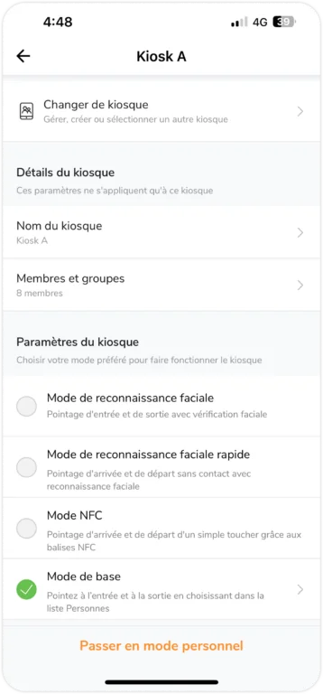 Paramètre du kiosque