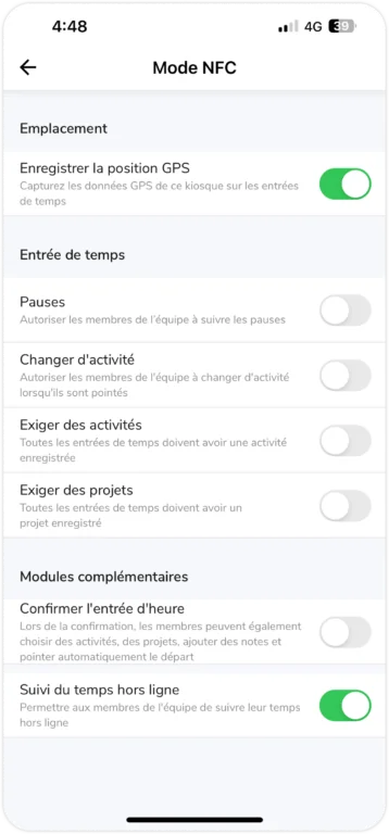 Mode NFC sur le kiosque