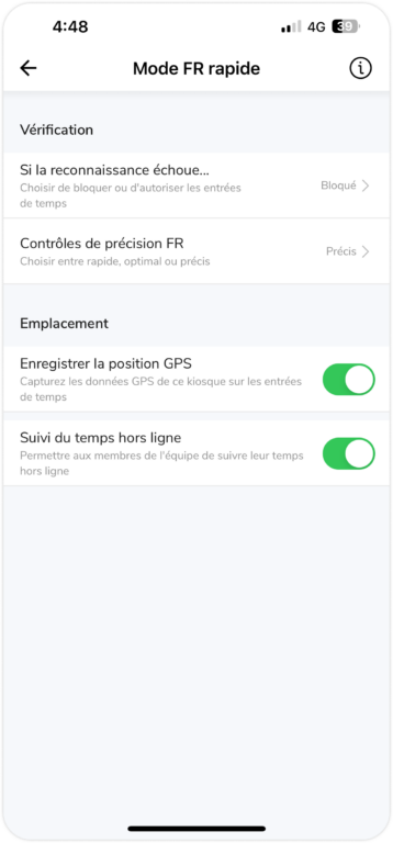 Mode de reconnaissance faciale rapide sur le kiosque