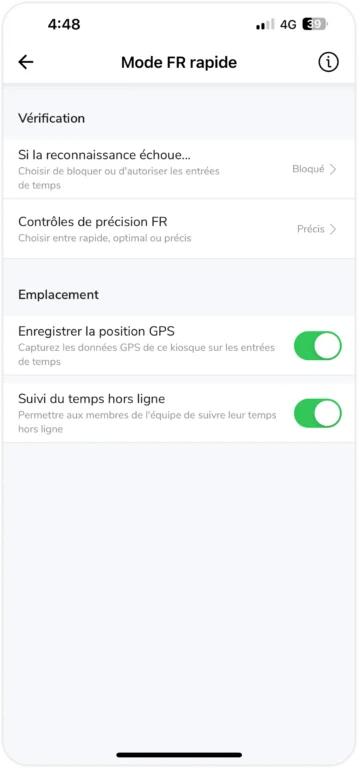 Mode de reconnaissance faciale rapide sur le kiosque