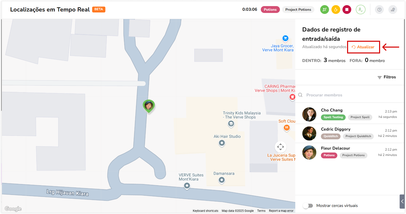 Atualizando as localizações em tempo real no app web
