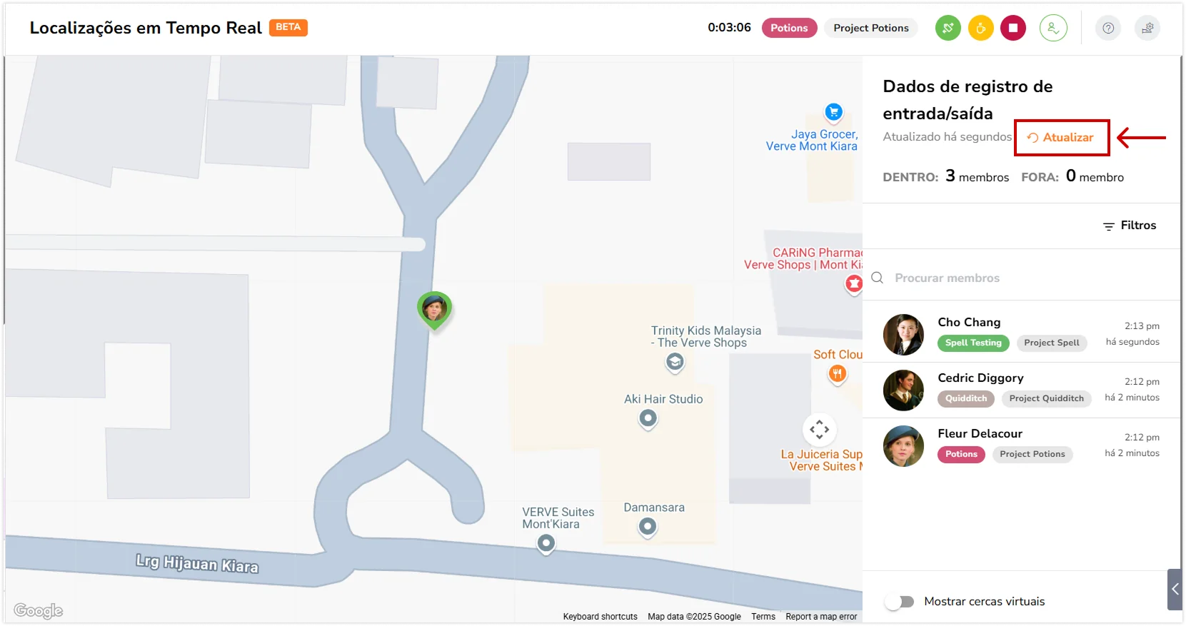 Atualizando as localizações em tempo real no app web