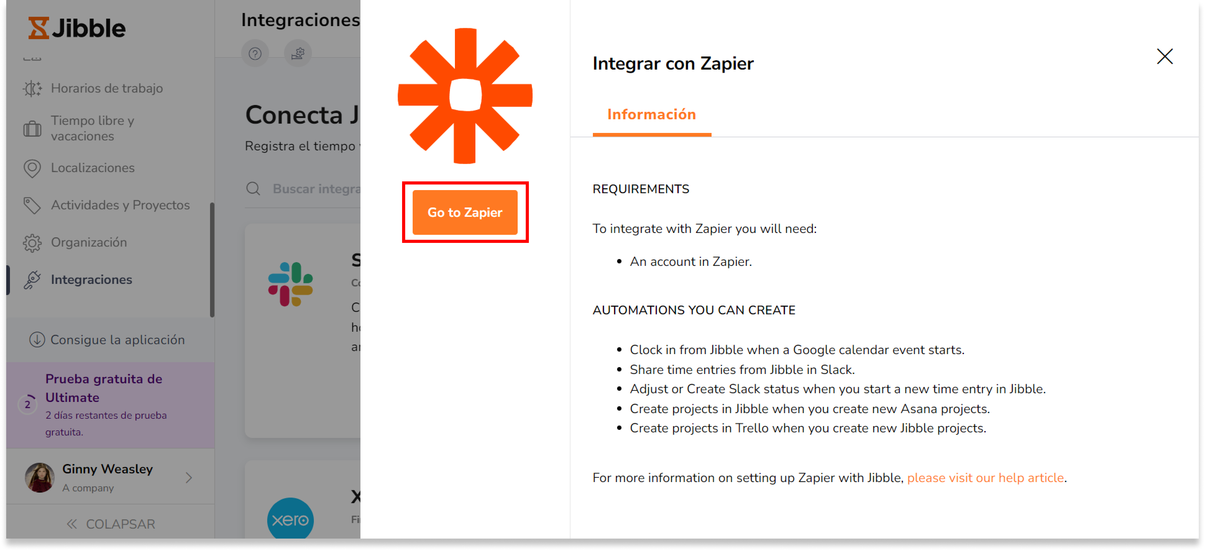 Verás un módulo que se integra con Zapier. Haz clic en "Ir a Zapier".