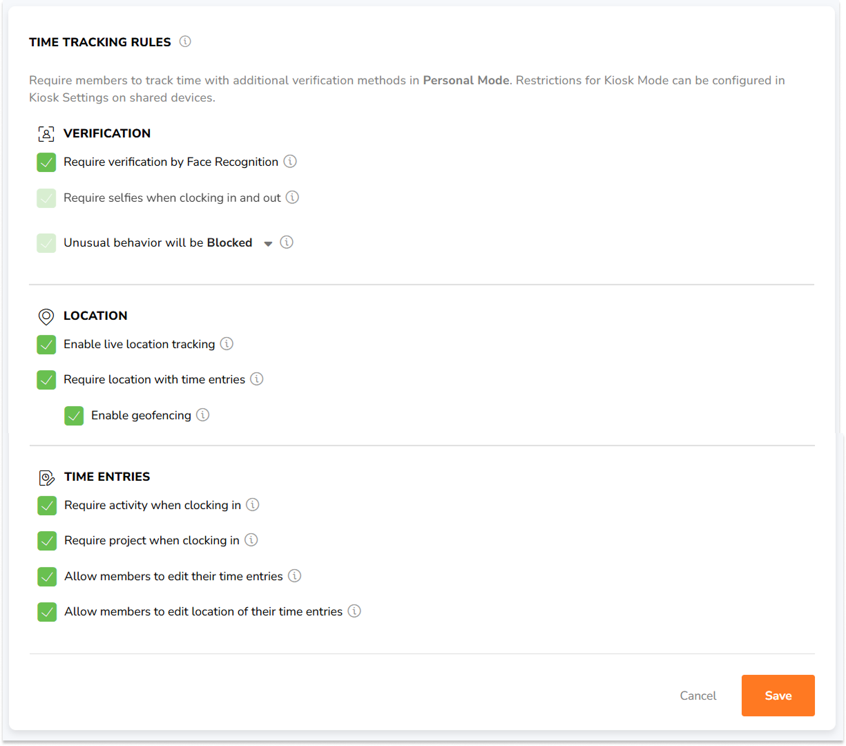 Niestandardowe zasady rejestrowania czasu w aplikacji internetowej Jibble.