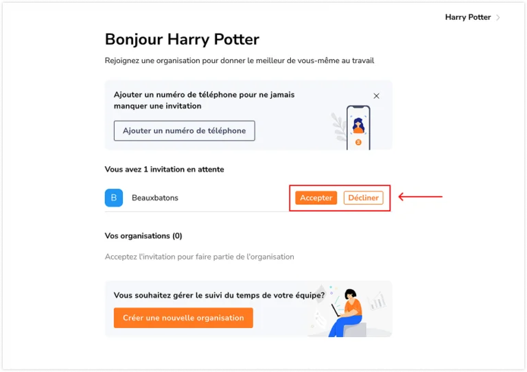 Accepter ou refuser une organisation