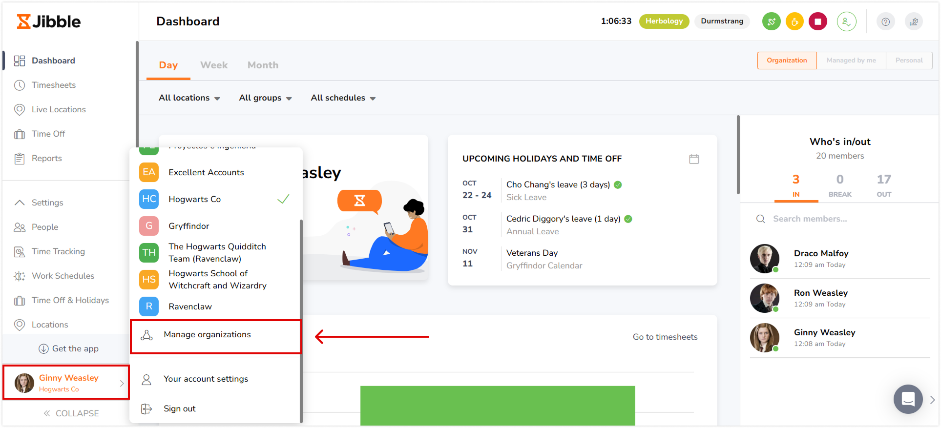 Manage organizations button