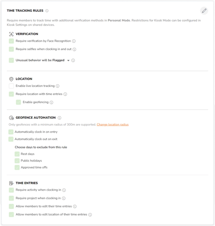 Custom time tracking rules