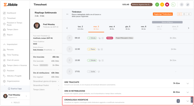 Members daily timesheet change history