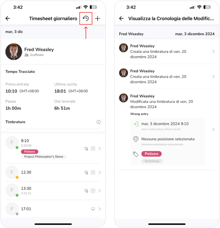 Timesheet change history 