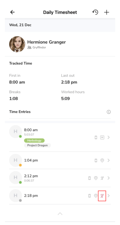Offline conflict time entry indicator on timesheets