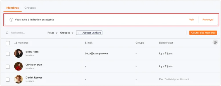 Pending invitations