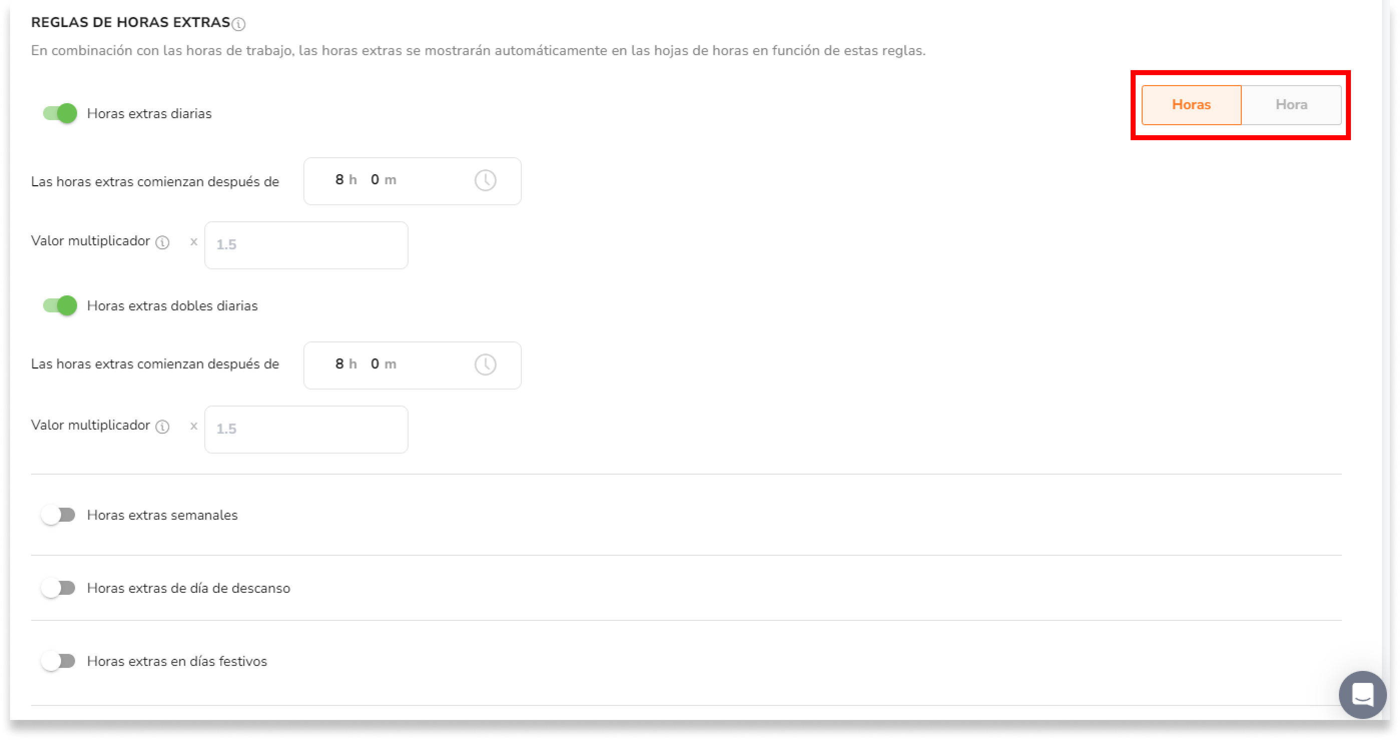 Elige si las horas extras comienzan después de una hora específica o después de un número designado de horas..