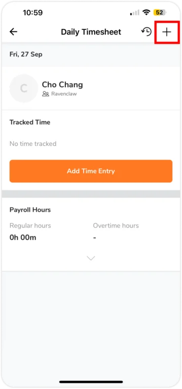 Ícone de Adicionar Registro de Horário no celular