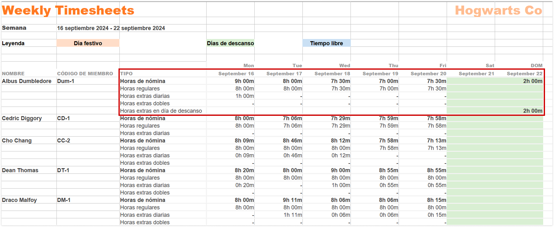 Different hours tracked on export