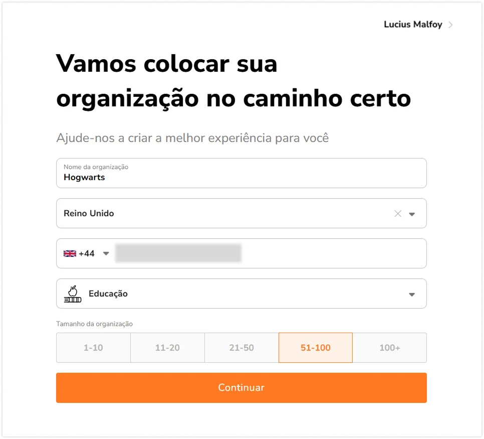 Details to create new organization on web