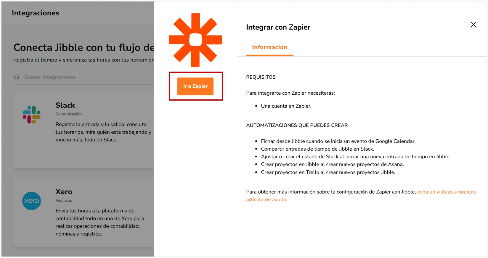 Go to Zapier button under Zapier integration