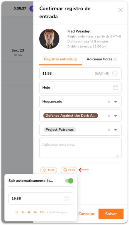 automatic clock out modal