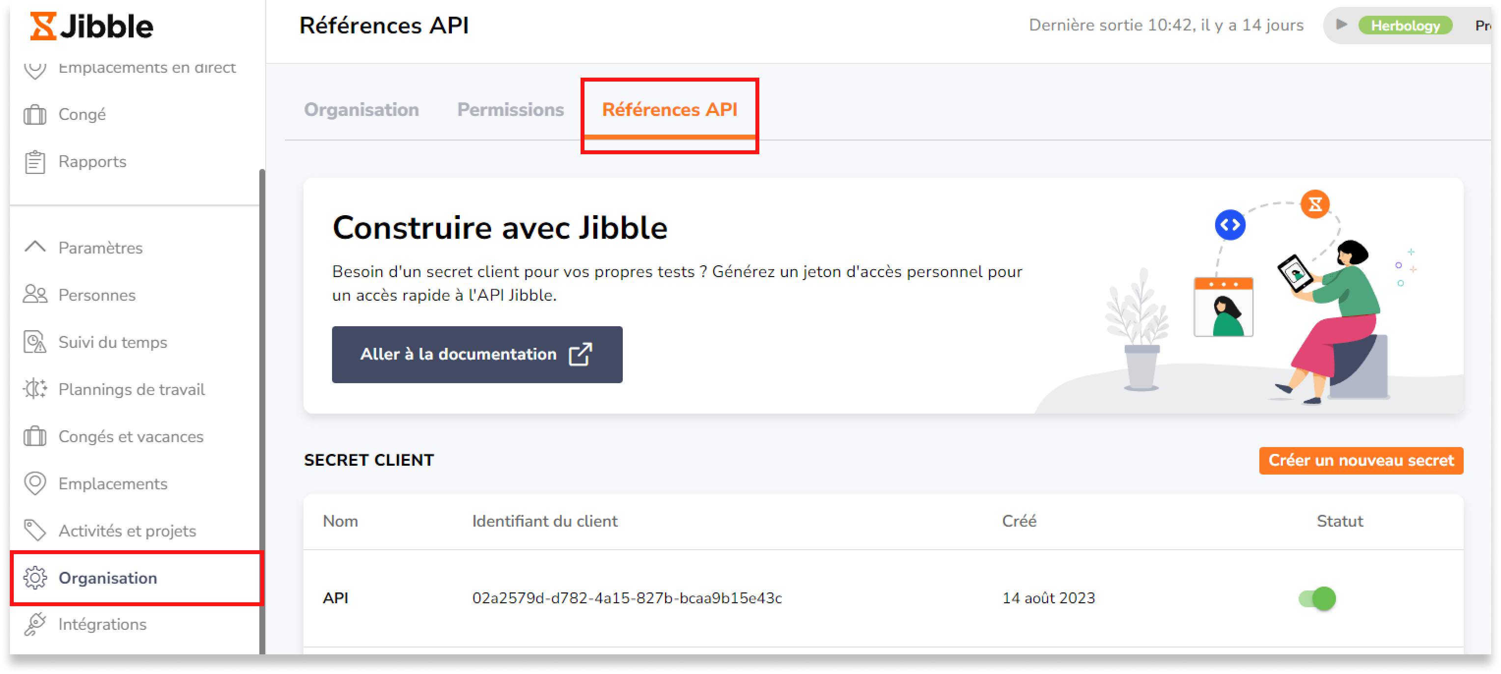 Remplissez l'identifiant et le secret du client Jibble. Vous pouvez les trouver dans l'onglet "Identifiants API" dans Paramètres de l'organisation sur Jibble.
