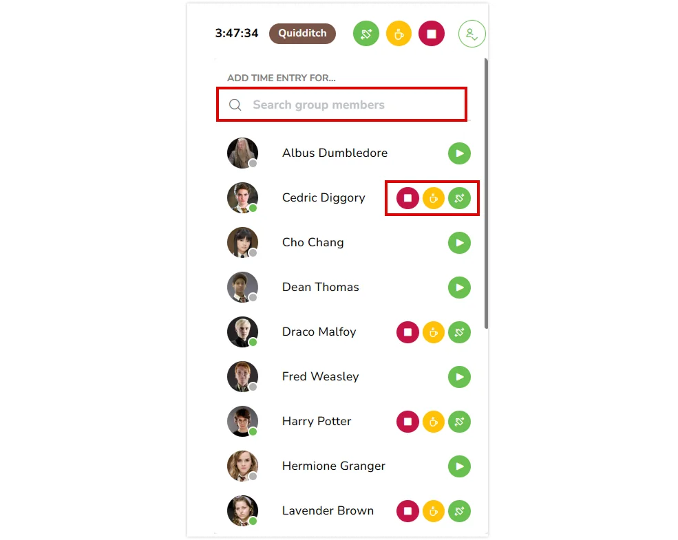 Search bar and action buttons