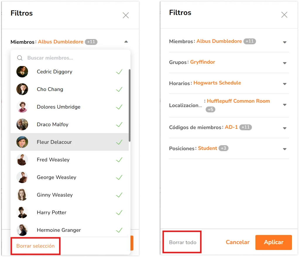 Buttons to clear filter on sidebar for live location on web app