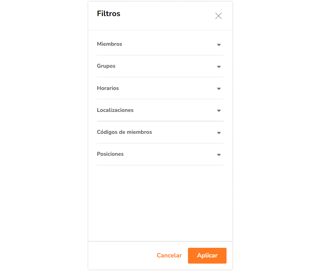 Filters sidebar for live location on web app