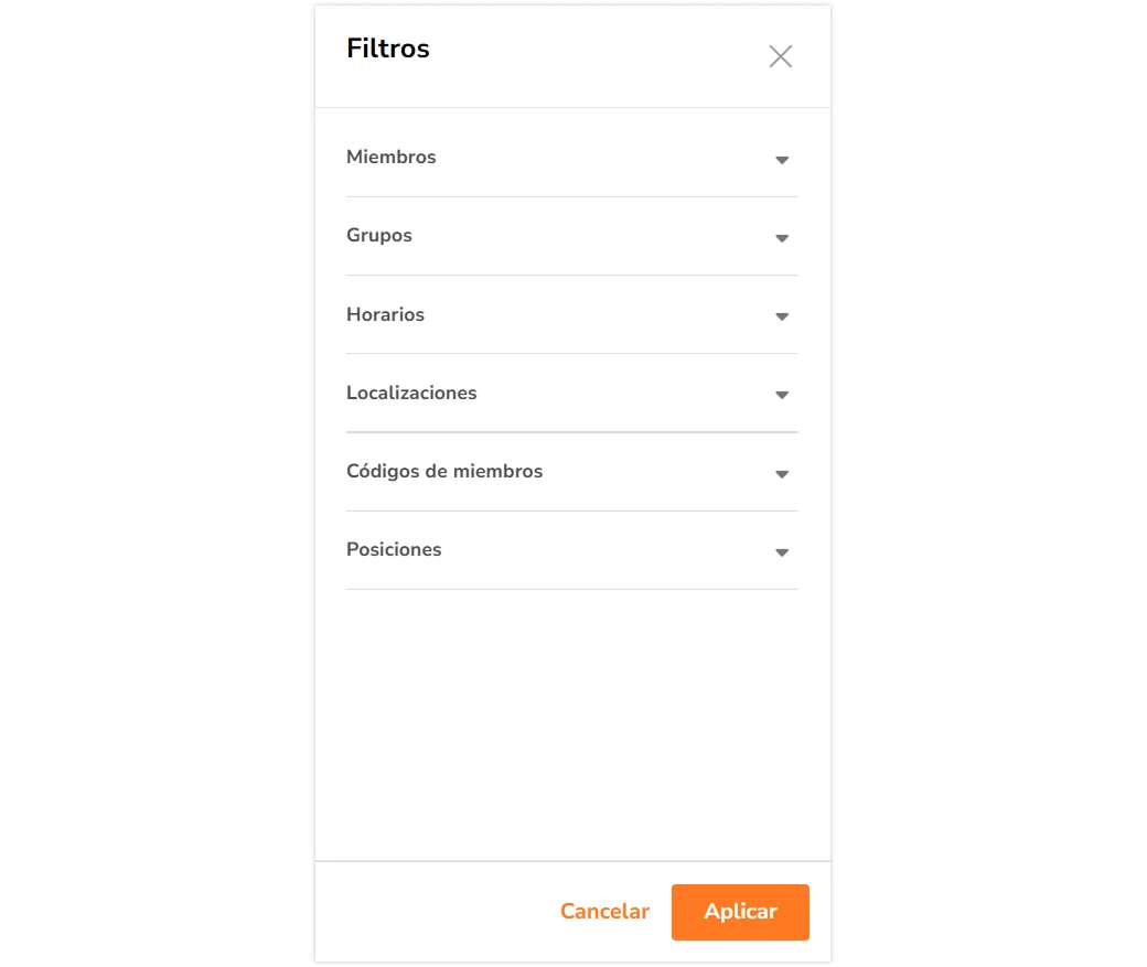Filters sidebar for live location on web app