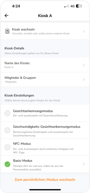 Kiosk settings