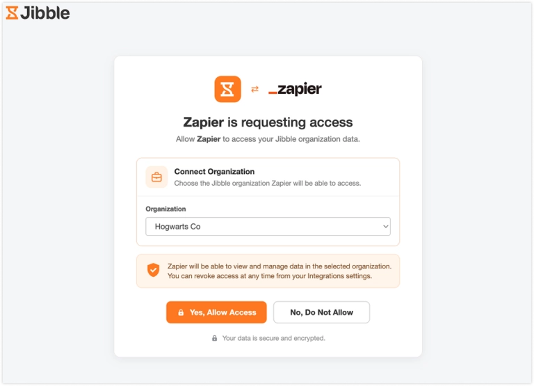 ZapierにJibbleへのアクセスを許可する