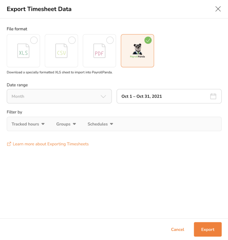 Export your Jibble timesheet to Payroll Panda