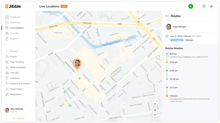 Viewing location timestamps on the web app