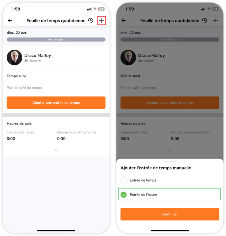 Select “Hour entry” and tap on Continue.