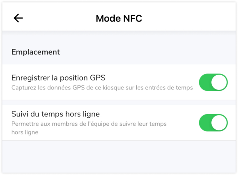 Settings for NFC mode kiosk