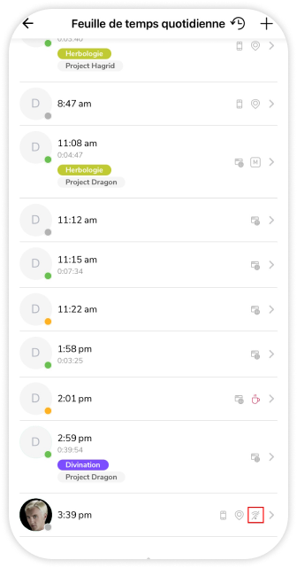 Offline time entry indicator on timesheets