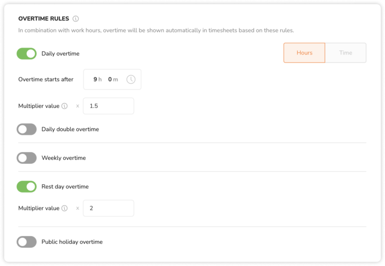 Configuring overtime rules under work schedule settings