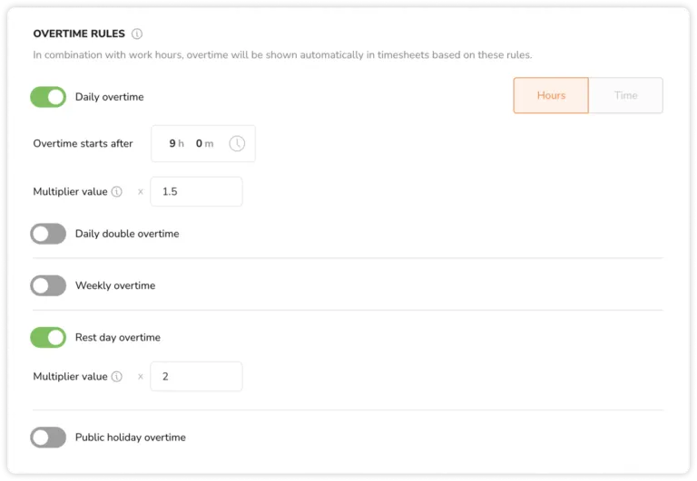 Configuring overtime rules under work schedule settings