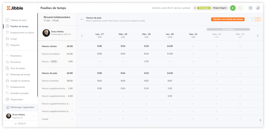 Payroll view of timesheets on the web app