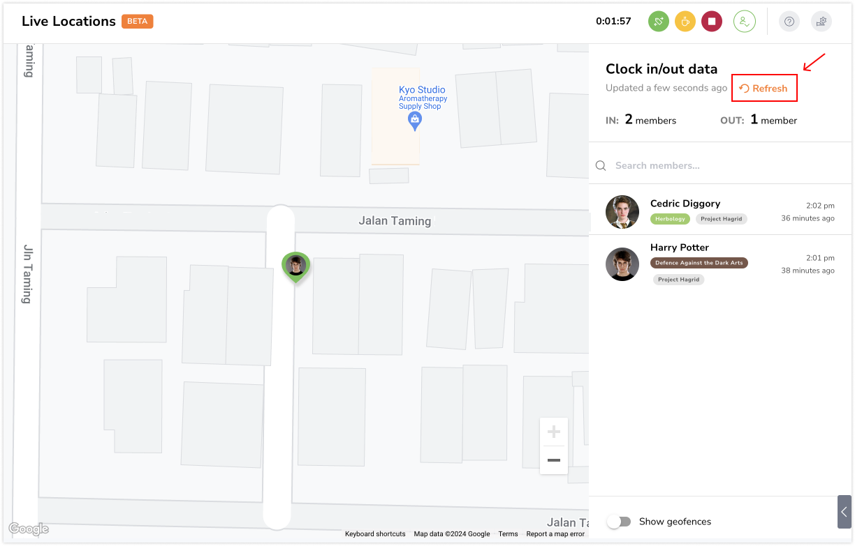 Refreshing live locations on the web app