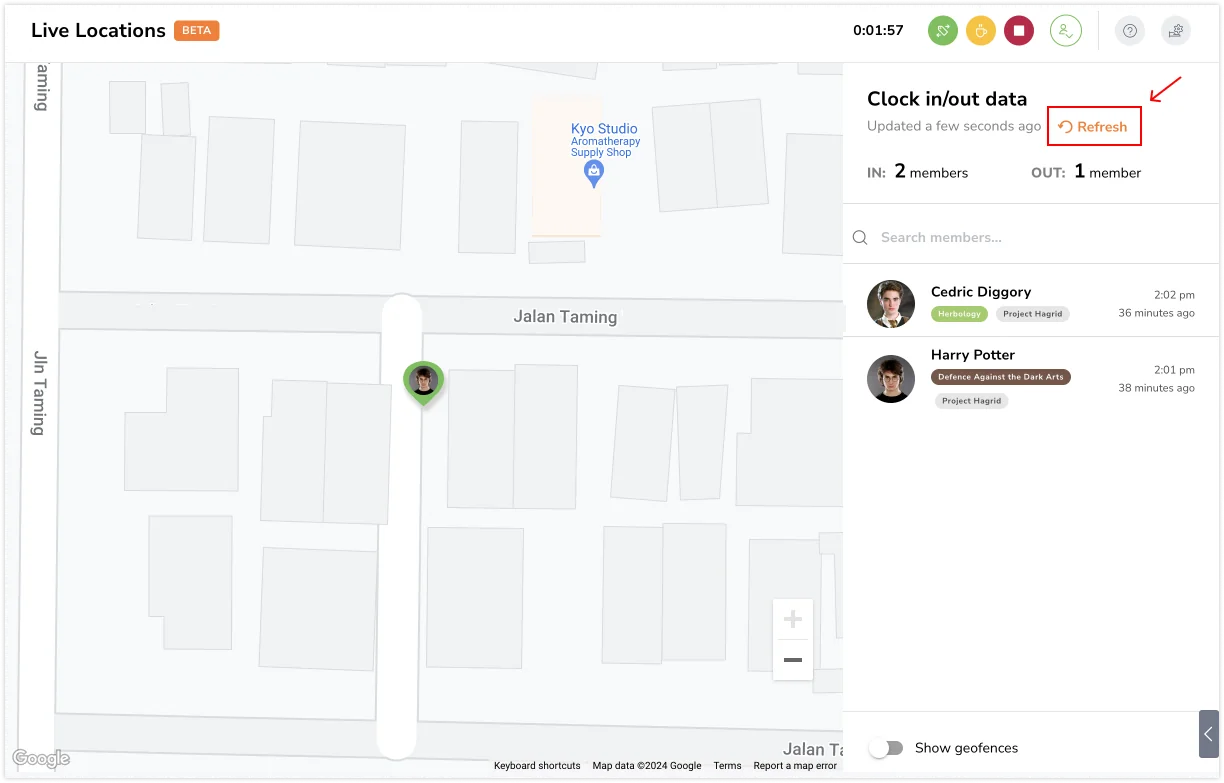 Refreshing live locations on the web app