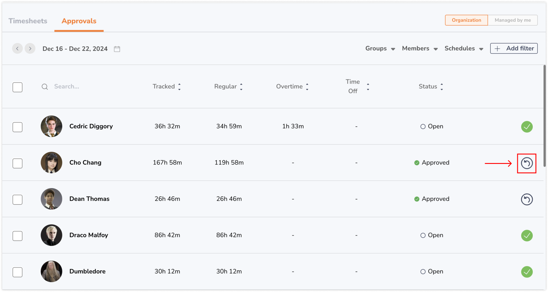 重新开启已批准的工时表