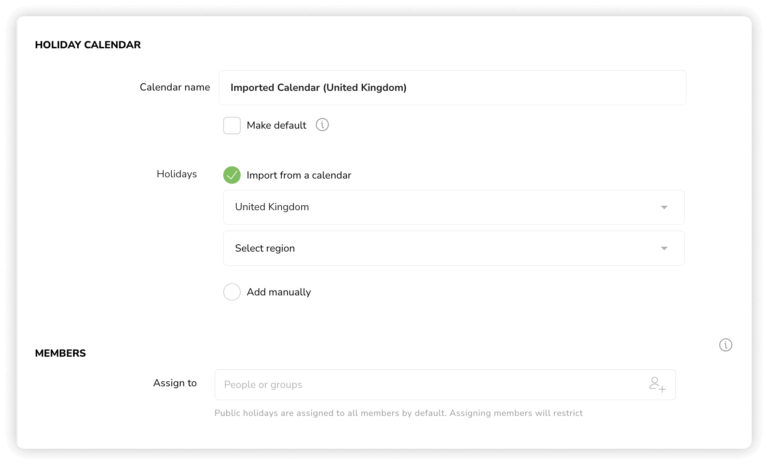 Importing a holiday calendar based on country (United Kingdom)