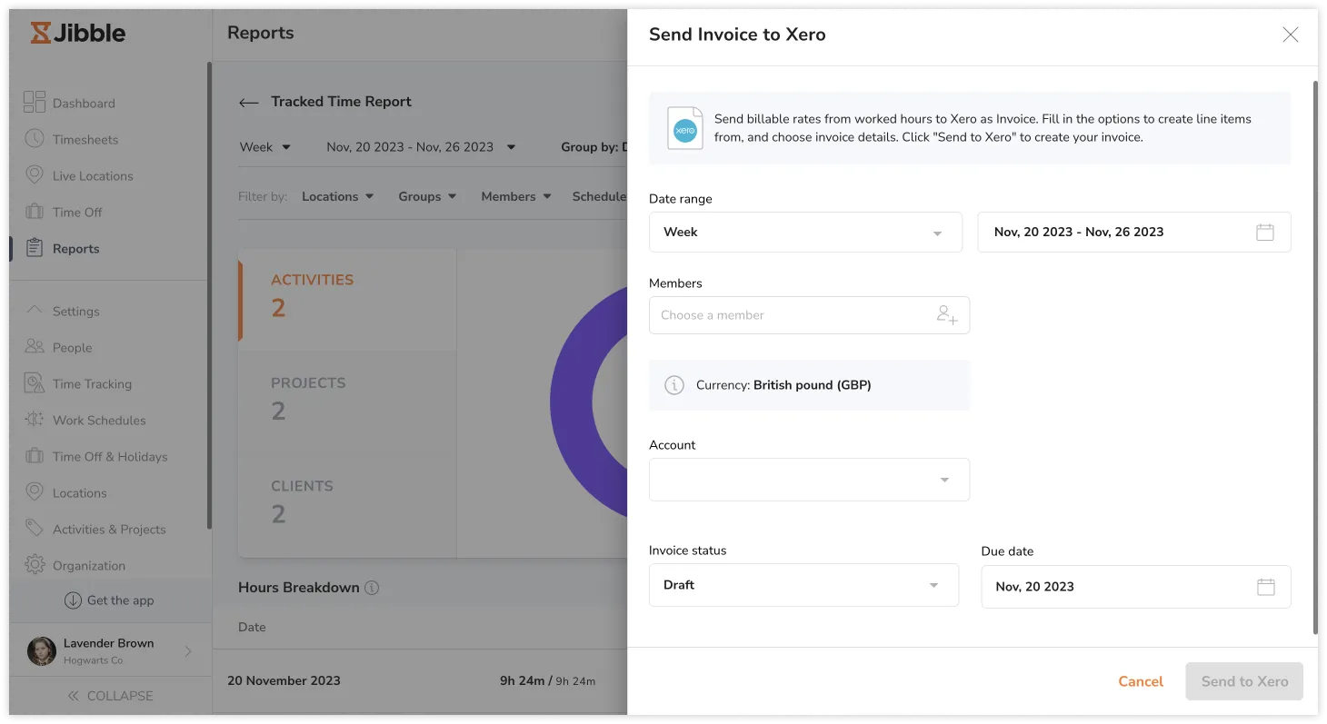Mengirim faktur ke Xero dari Jibble